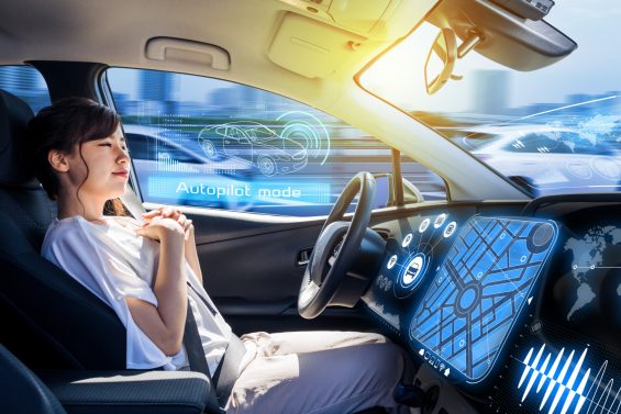 girl in a self-driving car